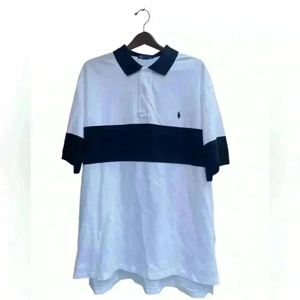 Mens Polo Ralph Lauren Polo White With Black Stripe Sz XXL Horse Logo